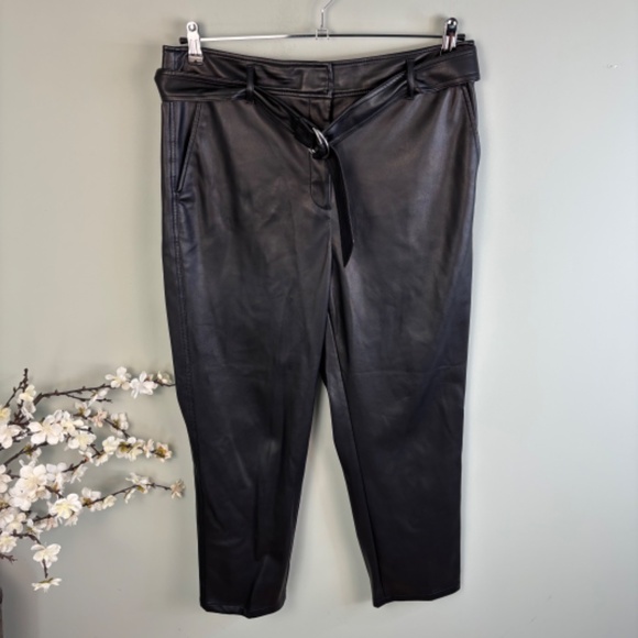 Loft Belted Slim Taper Faux Leather Pant Size 12 - Picture 3 of 5